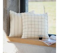 QABANE - Housse de Coussin 100% Coton Rayures et Carreaux LOURMARIN - Coton Flammé Réversible - Fermeture par Rabat Intérieur - Linge de Maison pour Salon, Chambre - 45 x 45 cm - Beige