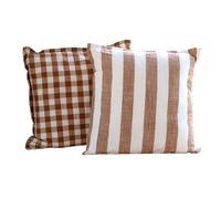 QABANE - Housse de Coussin 100% Coton Rayures et Vichy LOURMARIN - Réversible - Style Authentique et Convivial - Salon Chambre Canapé Fauteuil - 45 x 45 cm - Terracotta