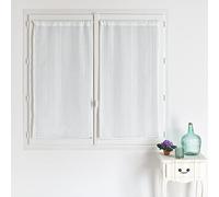 QABANE - Paire de Petits Voilages Unis à Rayures Fantaisie - Polyester - Transparent - pour Fenêtre Salon Cuisine - Prêts à Poser - Lavable Machine - 45 x 120 cm - Blanc