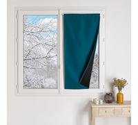 QABANE - Petit Rideau Occultant 100% Doublé Polaire - Polyester - Isolation Thermique - Voilage Chambre, Salon - Ourlet Passe Tringle - 90 x 210 cm - Bleu Paon