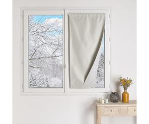 QABANE - Petit Rideau Occultant 100% Doublé Polaire - Polyester - Isolation Thermique - Voilage Chambre, Salon - Ourlet Passe Tringle - 90 x 210 cm - Écru