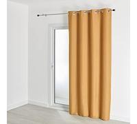 QABANE - Rideau 100% Occultant Effet Chiné - Polyester - Thermique Phonique - Isolation Anti Bruit et Lumière - Rideaux Occultants Chambre Salon - 140 x 260 cm - Jaune Ocre