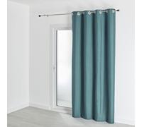 QABANE - Rideau 100% Occultant Effet Chiné - Polyester - Thermique Phonique - Isolation Anti Bruit et Lumière - Rideaux Occultants Chambre Salon - 140 x 260 cm - Bleu Paon