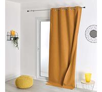 QABANE - Rideau 100% Occultant Thermique Phonique Chiné - Polyester - Isolation Acoustique et Obscurité Totale - pour Chambre Salon Fenêtre Porte - 135 x 260 cm - Jaune Ocre