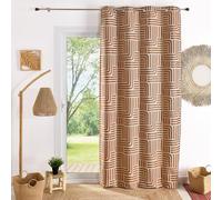 QABANE - Rideau à Oeillets Tamisant Jacquard - Polyester Coton Lin - Motif Géométrique - 8 Oeillets Canon de Fusil - Tissu Filtrant et Intimité Préservée - 140 x 260 cm - Terracotta