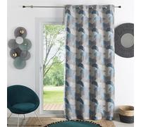 QABANE - Rideau d'Ameublement à Jacquard Arrondi - Polyester et Coton - Motifs Dynamiques - Prêt à Poser avec 8 Œillets Canon de Fusil - Idéal pour Salon, Chambre, Bureau - 140 x 260 cm - Bleu