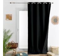 QABANE - Rideau Thermique Occultant 100% Doublure Polaire - Polyester - Isolation Totale - Chambre, Salon - Oeillets Ronds Canon de Fusil - 140 x 260 cm - Noir