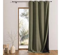 QABANE - Rideau Thermique Phonique et Semi Occultant KONFOR - Flanelle et Polyester - Isolant Anti Bruit et Froid - Prêt à Poser avec Oeillets - 140 x 180 cm - Kaki