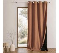 QABANE - Rideau Thermique Phonique et Semi Occultant KONFOR - Flanelle et Polyester - Isolant Anti Bruit et Froid - Prêt à Poser avec Oeillets - 140 x 180 cm - Marron Clair