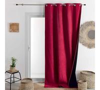 QABANE - Rideau Thermique Phonique et Semi Occultant KONFOR - Flanelle et Polyester - Isolant Anti Bruit et Froid - Prêt à Poser avec Oeillets - 140 x 300 cm - Rouge