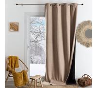 QABANE - Rideau Thermique Phonique et Semi Occultant KONFOR - Flanelle Polyester - Uni - Double Face - Isolation Thermique et Phonique - Réduction Bruit 5dB - Prêt à Poser - 140 x 260 cm - Beige