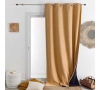 QABANE - Rideau Thermique Phonique KONFOR - Flanelle Polyester - Occultant Isolant Froid et Bruit - Chambre Salon Bureau - 8 Oeillets - 140 x 260 cm - Jaune Ocre