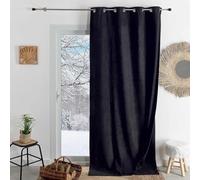 QABANE - Rideau Thermique Phonique KONFOR - Flanelle Polyester - Occultant Isolant Froid et Bruit - Chambre Salon Bureau - 8 Oeillets - 140 x 260 cm - Noir