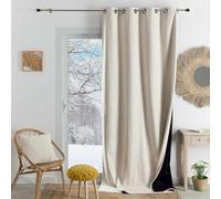 QABANE - Rideau Thermique Phonique KONFOR - Flanelle Polyester - Occultant Isolant Froid et Bruit - Chambre Salon Bureau - 8 Oeillets - 140 x 180 cm - Blanc Cassé