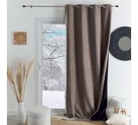 QABANE - Rideau Thermique Phonique KONFOR - Flanelle Polyester - Occultant Isolant Froid et Bruit - Chambre Salon Bureau - 8 Oeillets - 140 x 180 cm - Lin