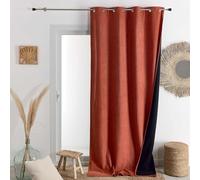 QABANE - Rideau Thermique Phonique KONFOR - Flanelle Polyester - Occultant Isolant Froid et Bruit - Chambre Salon Bureau - 8 Oeillets - 140 x 180 cm - Terracotta