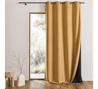 QABANE - Rideau Thermique Phonique KONFOR - Flanelle Polyester - Occultant Isolant Froid et Bruit - Chambre Salon Bureau - 8 Oeillets - 140 x 180 cm - Jaune Ocre
