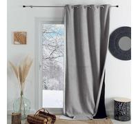 QABANE - Rideau Thermique Phonique KONFOR - Flanelle Polyester - Occultant Isolant Froid et Bruit - Chambre Salon Bureau - 8 Oeillets - 250 x 260 cm - Gris Perle