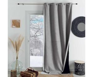 QABANE - Rideau Thermique Phonique KONFOR - Flanelle Polyester - Occultant Isolant Froid et Bruit - Chambre Salon Bureau - 8 Oeillets - 250 x 260 cm - Gris Perle