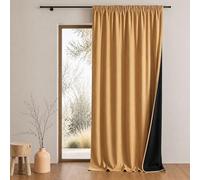 QABANE - Rideau Thermique Phonique Semi Occultant à Galons Fronceurs KONFOR - Polyester - Isolation Acoustique - Voilage Chambre, Salon - 140 x 260 cm - Jaune Ocre