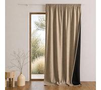 QABANE - Rideau Thermique Phonique Semi Occultant à Galons Fronceurs KONFOR - Polyester - Isolation Acoustique - Voilage Chambre, Salon - 140 x 260 cm - Beige