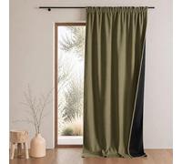 QABANE - Rideau Thermique Phonique Semi Occultant à Galons Fronceurs KONFOR - Polyester - Rideaux Thermiques Isolants - Chambre Salon Bureau - 140 x 260 cm - Kaki