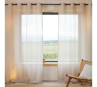 QABANE - Rideau Voilage 100% Lin Fluide - Transparent et Léger - Tamisant pour Fenêtres de Salon, Chambre, Cuisine - Prêt à Poser avec Ourlets - 140 x 260 cm - Naturel