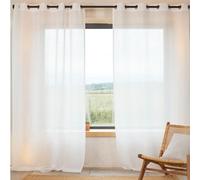 QABANE - Rideau Voilage 100% Lin Fluide - Unis - Tamisant - Prêt à Poser - Salon Chambre Cuisine Salle Bain - 85 g/m² - Ourlets - 140 x 260 cm - Blanc