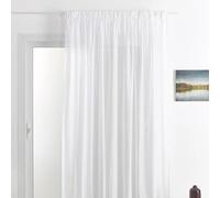 QABANE Rideau Voilage Classique uni Polyester-Lin avec Bas plombé (Blanc)