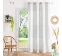QABANE - Voilage à Œillets Uni en Polycoton et Lin - Tissu Oeko-Tex - Ruban Macramé en Haut - Matière Légère et Fluide - Ambiance Naturelle, Bohème, Scandinave - Taille 140 x 260 cm - Couleur Blanc
