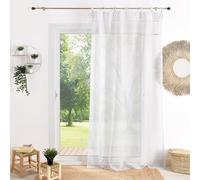 Homemaison QABANE - Voilage avec Rubans Macramé - Polyester Léger - Tissu Aérien Double Accroche - 7 Nouettes et 7 Pattes Cachées - Parement Élégant - 140 x 240 cm - Blanc