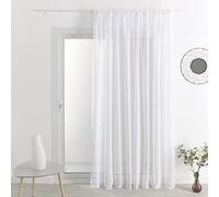 QABANE - Voilage Effet Lin à Galon Fronceur - Polyester - Transparent Tamisant - Prêt à Poser pour Fenêtre Salon, Chambre, Cuisine - 240 x 240 cm - Blanc