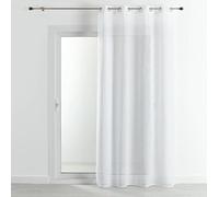 QABANE - Voilage Effet Lin Chiné - Polyester - Transparent Tamisant - Prêt à Poser avec Oeillets Argent - Voilage Rideaux Fenêtre Salon Chambre - 140 x 180 cm - Blanc