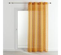 QABANE - Voilage Effet Lin Fluide - Polyester - Léger et Aérien - Idéal pour Salon, Chambre, Cuisine - Œillets Ronds Ø4 cm - Transparent et Tamisant - Prêt à Poser - 140 x 240 cm - Jaune Ocre