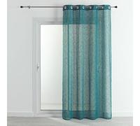 QABANE - Voilage Effet Lin Fluide - Polyester - Léger et Aérien - Idéal pour Salon, Chambre, Cuisine - Œillets Ronds Ø4 cm - Transparent et Tamisant - Prêt à Poser - 140 x 240 cm - Bleu Paon