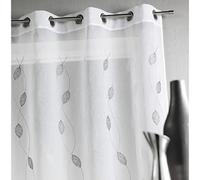 QABANE - Voilage en Étamine et Feuilles Brodées - 100% Polyester - Oeko-Tex - 8 Œillets Ronds Argent - Prêt à Poser - Fenêtre Salon Chambre Cuisine - 140 x 260 cm - Gris Clair