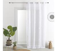 QABANE - Voilage Fantaisie Brodé Feuilles de Gingko - Tissu Oeko-Tex en Polyester - Légère Transparence avec Œillets Ronds - Prêt à Poser pour Fenêtre Salon, Chambre, Cuisine - 140 x 260 cm - Blanc