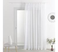 QABANE - Voilage Ignifugé M1 Effet Lin Galon Fronceur - Polyester Non Feu - pour ERP, Hôtels, Écoles - 140 x 240 cm - Blanc