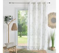 QABANE - Voilage Imprimé Bambou - 100% Polyester - Rideaux Fenêtre Salon Chambre Cuisine - 8 Œillets Argent - Transparent Tamisant - 140 x 240 cm - Vert Olive