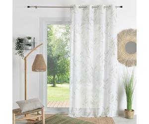 QABANE - Voilage Imprimé Bambou - 100% Polyester - Rideaux Fenêtre Salon Chambre Cuisine - 8 Œillets Argent - Transparent Tamisant - 140 x 240 cm - Vert Olive