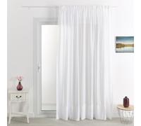 QABANE - Voilage Poly-Lin Brodé Cornely - Polyester et Lin - Tamisage de Lumière - Finition Galon Fronceur - Installation Facile - Salon et Chambre - 420 x 240 cm - Blanc