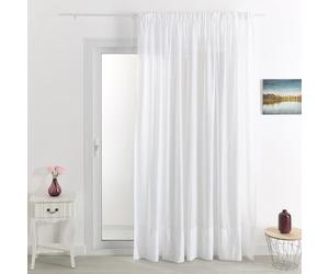 QABANE - Voilage Poly-Lin Brodé Cornely - Polyester et Lin - Tamisage de Lumière - Finition Galon Fronceur - Installation Facile - Salon et Chambre - 360 x 240 cm - Blanc