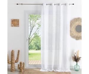 QABANE - Voilage Tamisant Uni à Fines Rayures - Polyester - Transparence Délicate avec 16 Œillets Argent - Idéal pour Fenêtre Salon Chambre - 300 x 260 cm - Blanc