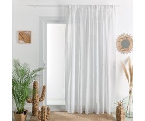 QABANE - Voilage Uni à Galon Fronceur et Rayures Fantaisie - Polyester - Motifs Ton sur Ton - Ourlets Bas et Côtés - Taille 300 x 240 cm - Couleur Blanc