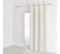 QABANE - Voilage Uni à Rayures Brodées - Polyester Uni - Tamisant pour Fenêtres de Salon, Chambre, Cuisine - 8 Œillets Ronds Ø 4 cm - Prêt à Poser - 240 x 240 cm - Blanc