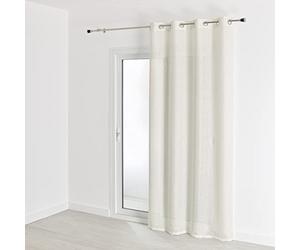 QABANE - Voilage Uni à Rayures Brodées - Polyester Uni - Tamisant pour Fenêtres de Salon, Chambre, Cuisine - 8 Œillets Ronds Ø 4 cm - Prêt à Poser - 300 x 240 cm - Blanc