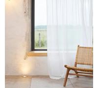QABANE - Voilage Uni Sablé et Plombé - Polyester - Design Classique Élégant - pour Fenêtre Salon Chambre Cuisine - Finition Galon Fronceur - Prêt à Poser - 240 x 245 cm - Blanc