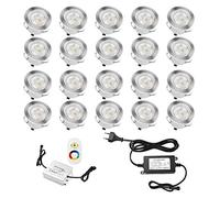 QACA Lot de 20 Spots LED Encastrables RGB pour Escaliers, Jardin, Patio, Pont Lumière DC 12V Étanche IP67 avec Télécommande (RGB, 20 Kit)