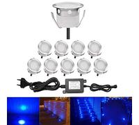 QACA Mini Encastré Terrasse Bois Luminaire Kits LED Spot Encastrables Etanche pour Patio Escalier DC 12V Etanche IP67 (Pack 10, Bleu) [Classe énergétique A]