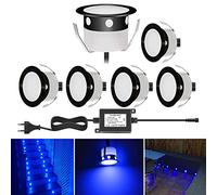 QACA Spots LED Eclairage,Encastrable Extérieur IP67 Acier inoxydable Noir- Spots à Encastrer pour Terrasse Bois Plafond 0,6W DC12V lumière Spot LED Lampe Extérieur [ (bleu, 6 kit)